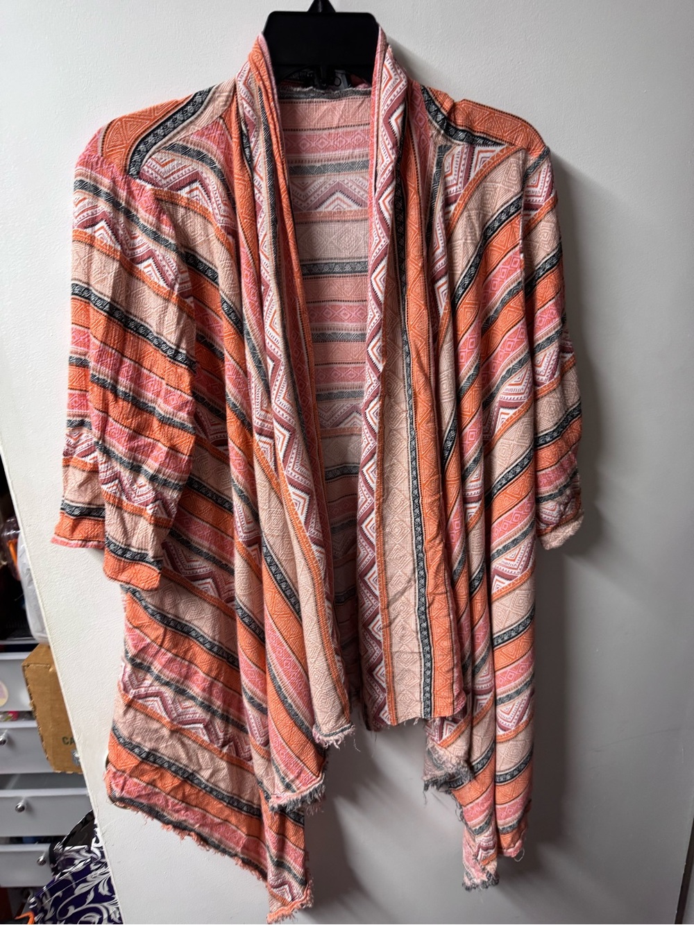 Open-Front Pink and Coral Striped Women's Cardigan